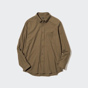 Uniqlo Flannel Long-Sleeve Miesten Paidat Ruskea | 9045-CXOGB