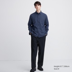 Uniqlo Flannel Long-Sleeve Miesten Paidat Sininen | 3046-FNZXY