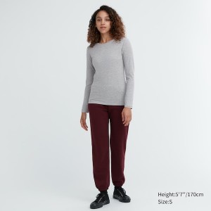 Uniqlo HEATTECH Cotton Crew Neck Long-Sleeve Naisten T Paidat Tummanharmaat | 3724-ZMQNS