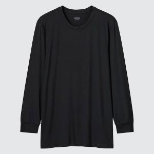 Uniqlo HEATTECH Crew Neck Long-Sleeve Miesten T Paidat Mustat | 3509-QIMLJ