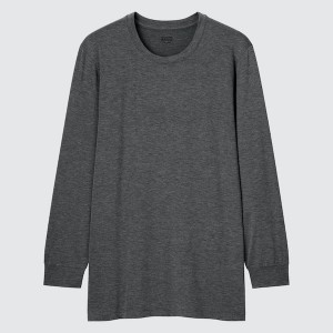 Uniqlo HEATTECH Crew Neck Long-Sleeve Miesten T Paidat Harmaat | 1639-BSHZY