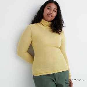 Uniqlo HEATTECH Extra Warm Seamless Ribbed Turtleneck Long-Sleeve Naisten T Paidat Keltainen | 9604-TMBZF