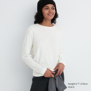 Uniqlo HEATTECH Fleece Crew Neck Long-Sleeve Naisten T Paidat Valkoinen | 3608-DSBNO