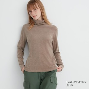 Uniqlo HEATTECH Fleece Turtleneck Long-Sleeve Naisten T Paidat Beige | 5863-FVDWL