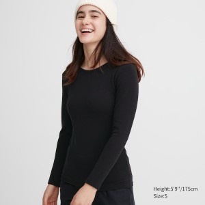 Uniqlo HEATTECH Ultra Warm Crew Neck Long-Sleeve Naisten T Paidat Mustat | 9638-QOUXF