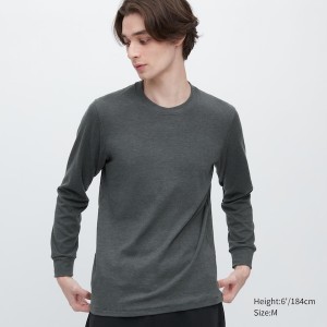 Uniqlo HEATTECH Ultra Warm Crew Neck Long-Sleeve Miesten T Paidat Tummanharmaat | 7045-AJEMR