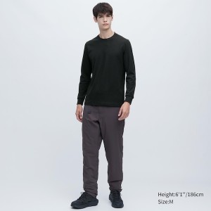 Uniqlo HEATTECH Ultra Warm Crew Neck Long-Sleeve Miesten T Paidat Mustat | 4762-UMLTP