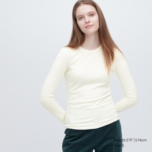 Uniqlo HEATTECH Ultra Warm Crew Neck Long-Sleeve Naisten T Paidat Valkoinen | 2841-TAJQK