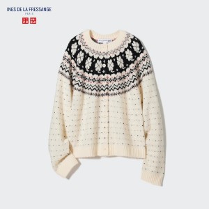 Uniqlo Jacquard Crew Neck Long-Sleeve Naisten Neuletakki Valkoinen | 9071-WQCSN