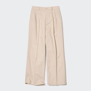 Uniqlo Linen Blend Tucked Wide Naisten Housut Beige | 1860-RHKQJ