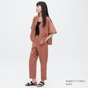 Uniqlo Linen Cotton Tapered Naisten Housut Ruskea | 1627-YXWPF