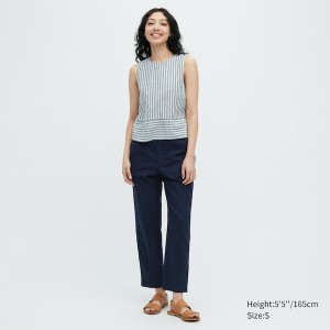 Uniqlo Linen Cotton Tapered Naisten Housut Laivastonsininen | 9352-QAPXB