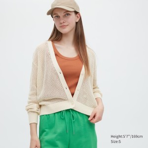 Uniqlo Mesh Long-Sleeve Short Naisten Neuletakki Valkoinen | 0267-QKLVA