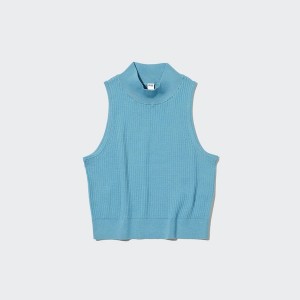 Uniqlo Mock Neck Sleeveless Cropped Naisten Neulepuserot Sininen | 1492-FSXTC