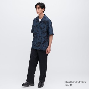 Uniqlo Open Collar Short-Sleeve Miesten Paidat Laivastonsininen | 2183-TCOXK