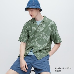 Uniqlo Open Collar Short-Sleeve Miesten Paidat Vihreä | 7428-CDNRP