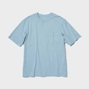 Uniqlo Oversized Pocket Crew Neck Half-Sleeve Miesten T Paidat Sininen | 5814-GJFDM