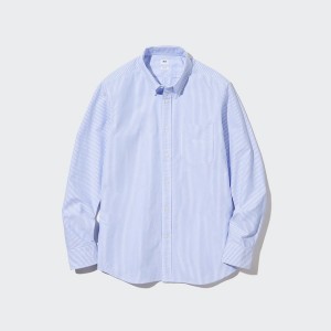 Uniqlo Oxford Striped Slim Fit Long-Sleeve Miesten Paidat Sininen | 0781-TBNJS