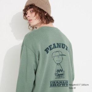 Uniqlo PEANUTS Charlie Brown's Baseball Team Long-Sleeve Miesten Puserot Vihreä | 8103-FHIMP