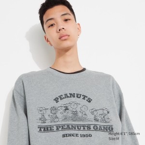 Uniqlo PEANUTS Charlie Brown's Baseball Team Long-Sleeve Miesten Puserot Harmaat | 7489-KUSPN