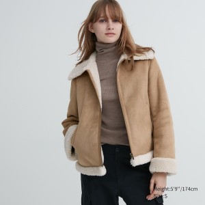 Uniqlo Pile-Lined Naisten jackets Beige | 6297-YEPZJ