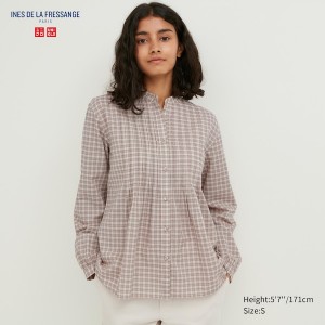 Uniqlo Pintuck Plaid Long-Sleeve Naisten Paidat Beige | 1275-WDPFE