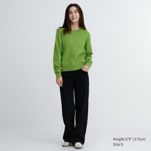 Uniqlo Premium Lambswool Crew Neck Long-Sleeve Naisten Neulepuserot Vihreä | 5720-QTNGB