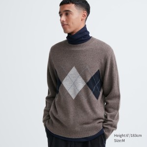 Uniqlo Premium Lambswool Crew Neck Long-Sleeve Miesten Neulepuserot Ruskea | 9872-MKVEW