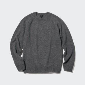 Uniqlo Premium Lambswool Crew Neck Long Sleeve Miesten Neulepuserot Tummanharmaat | 3852-ZBQOP