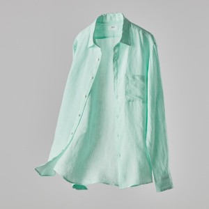 Uniqlo Premium Linen Long-Sleeve Miesten Paidat Vihreä | 9023-NUFZY