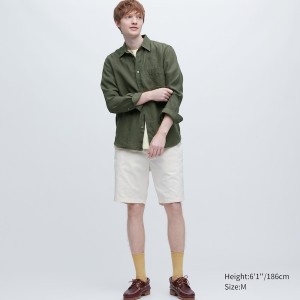 Uniqlo Premium Linen Long-Sleeve Miesten Paidat Oliivinvihreä | 5609-ZLQHR