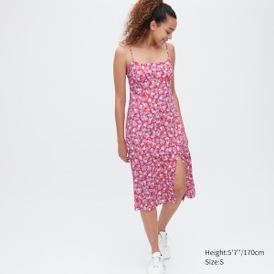 Uniqlo Printed Front Slit Camisole Naisten Mekko Pinkki | 7354-RUYGI