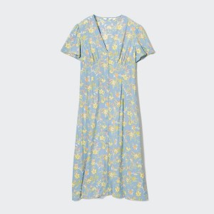 Uniqlo Printed V-Neck Short-Sleeve Flare Naisten Mekko Vihreä | 5349-CIFQV