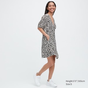 Uniqlo Printed V-Neck Short-Sleeve Mini Naisten Mekko Mustat | 5167-YFHCK