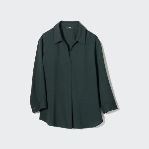 Uniqlo Rayon Skipper Collar 3/4-Sleeve Naisten Paidat Valkoinen | 9621-WGKQD