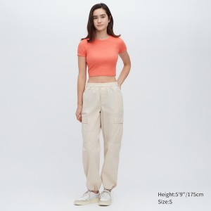 Uniqlo Ribbed Crew Neck Short-Sleeve Cropped Naisten T Paidat Oranssi | 8051-WLRQM