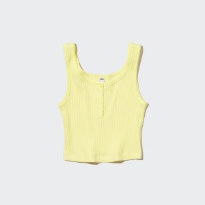 Uniqlo Ribbed Henley Neck Cropped Tank Naisten Topit Keltainen | 2638-FQXZV