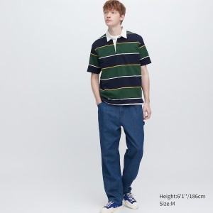 Uniqlo Rugger Striped Short Sleeve Miesten Pikeepaita Vihreä | 6013-QHWFM