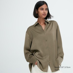 Uniqlo Satin Long-Sleeve Naisten Paidat Oliivinvihreä | 0926-XUGEO