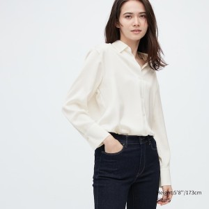 Uniqlo Satin Long-Sleeve Naisten Paidat Valkoinen | 0587-MOBQP