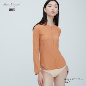 Uniqlo Sheer Crew Neck Long-Sleeve Naisten T Paidat Ruskea | 1375-GZDBO