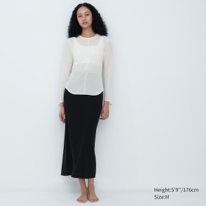 Uniqlo Sheer Crew Neck Long-Sleeve Naisten T Paidat Valkoinen | 2451-VUBEF