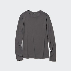 Uniqlo Sheer Jersey Crew Neck Long-Sleeve Naisten T Paidat Tummanharmaat | 1435-SGLBV