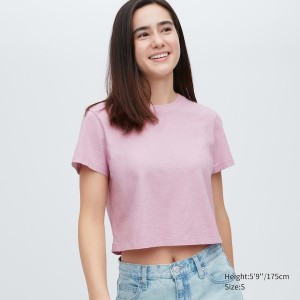 Uniqlo Slub Jersey Cropped Short-Sleeve Naisten T Paidat Pinkki | 8527-BRHUJ