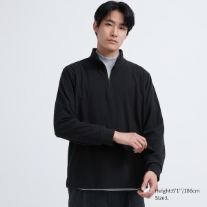 Uniqlo Smooth Fleece Half-Zip Long-Sleeve Miesten T Paidat Mustat | 7340-MNHRL