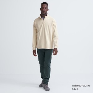 Uniqlo Smooth Fleece Half-Zip Long-Sleeve Miesten T Paidat Beige | 1932-VAMFY