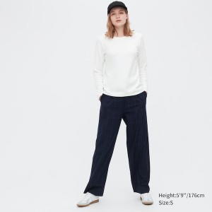 Uniqlo Smooth Stretch Cotton Crew Neck Long-Sleeve Naisten T Paidat Valkoinen | 3468-EQFPW