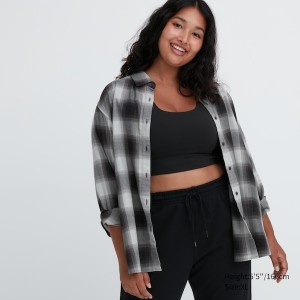 Uniqlo Soft Brushed Checked Long-Sleeve Naisten Paidat Tummanharmaat | 4897-ZVNGM