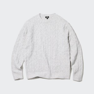 Uniqlo Souffle Yarn Cable Crew Neck Miesten Neulepuserot Valkoinen | 4026-MYCVS