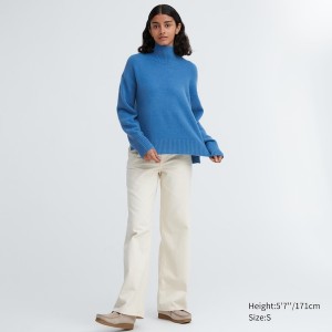 Uniqlo Souffle Yarn High Neck Long-Sleeve Naisten Neulepuserot Sininen | 0784-JTSRM